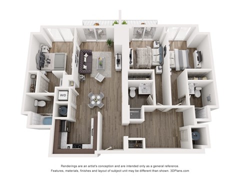Floor plan for 3 beds, 3 baths, 1379 sqft